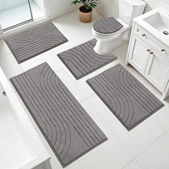 5 pc Bathroom Rugs Set Plush Microfiber Non Slip Absorbent Washable