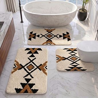 3 pc Bathroom Rug Set Fluffy Non Slip Absorbent Washable