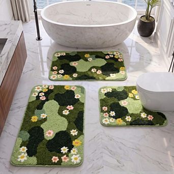 3 pc Bathroom Rug Set Fluffy Non Slip Absorbent Washable