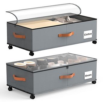 2 Pack Under Bed Storage Containers With Wheels Clear Lid Label Tag Organization For Dorm Bedroom