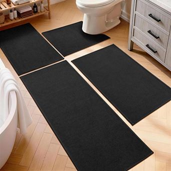 Set of 4 Quick Dry Non Slip Absorbent Washable Bathroom Rug Set