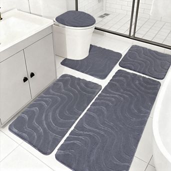 5 pc Bathroom Rug Set Ultra Soft Absorbent Non Slip Plush Washable