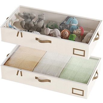 Large Linen Under Bed Storage Bins 2 Pack Collapsible Closet Organization