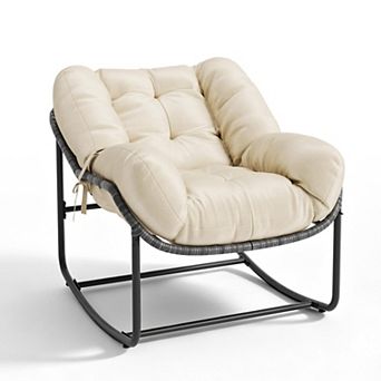 Oversized Oval Rocking Chair with Thick Cushion 330 Lbs Indoor Outdoor Patio Garden Living Room