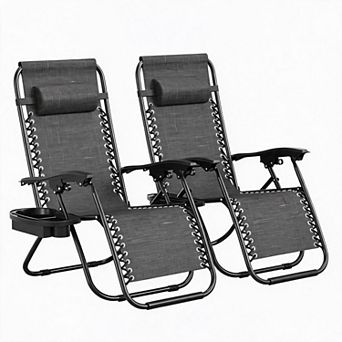 Zero Weight Patio Chair Outdoor Recliner with Pillow Cup Holder for Garden Pool Camping Beach