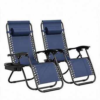 Zero Weight Patio Chair Outdoor Recliner with Pillow Cup Holder for Garden Pool Camping Beach