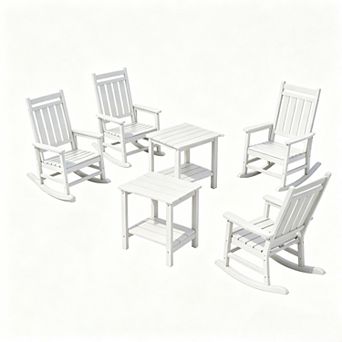 Rocking Chair 4 pc Set 2 Side Tables All Weather Wood Grain Patio Rockers Black Wood Grain Porch Yard