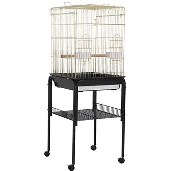 Open Top Bird Cage Rolling Storage Stand Tray Lockable Casters Wide Door Indoor Outdoor Birds