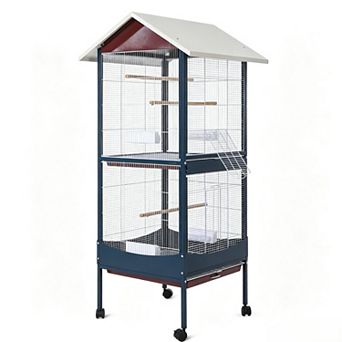 66 Inch Large Bird Cage Waterproof Roof Tray Lockable Casters Indoor Outdoor Parakeet Conure Macaw