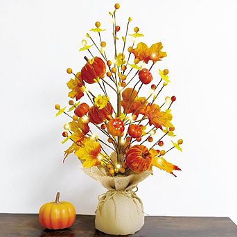Artificial Fall Tree with Pumpkin, Berry, and Maple Leaf Decorations