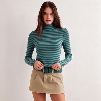 Seoria Striped Turtleneck Long Sleeves Slim Fit Tops Shirts