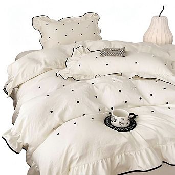 Polka Dot Queen Duvet Cover Set with Ruffles