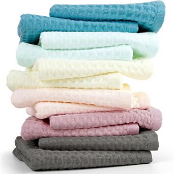 Waffle Wash Cloths Set of 12, Cotton Washcloths for Body and Face, 6 Assorted Colors
