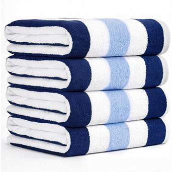 4 pc Striped Beach Towels, 30x60 inch Oversize Pool Towels, Quick Drying Sand Free Swim Towels