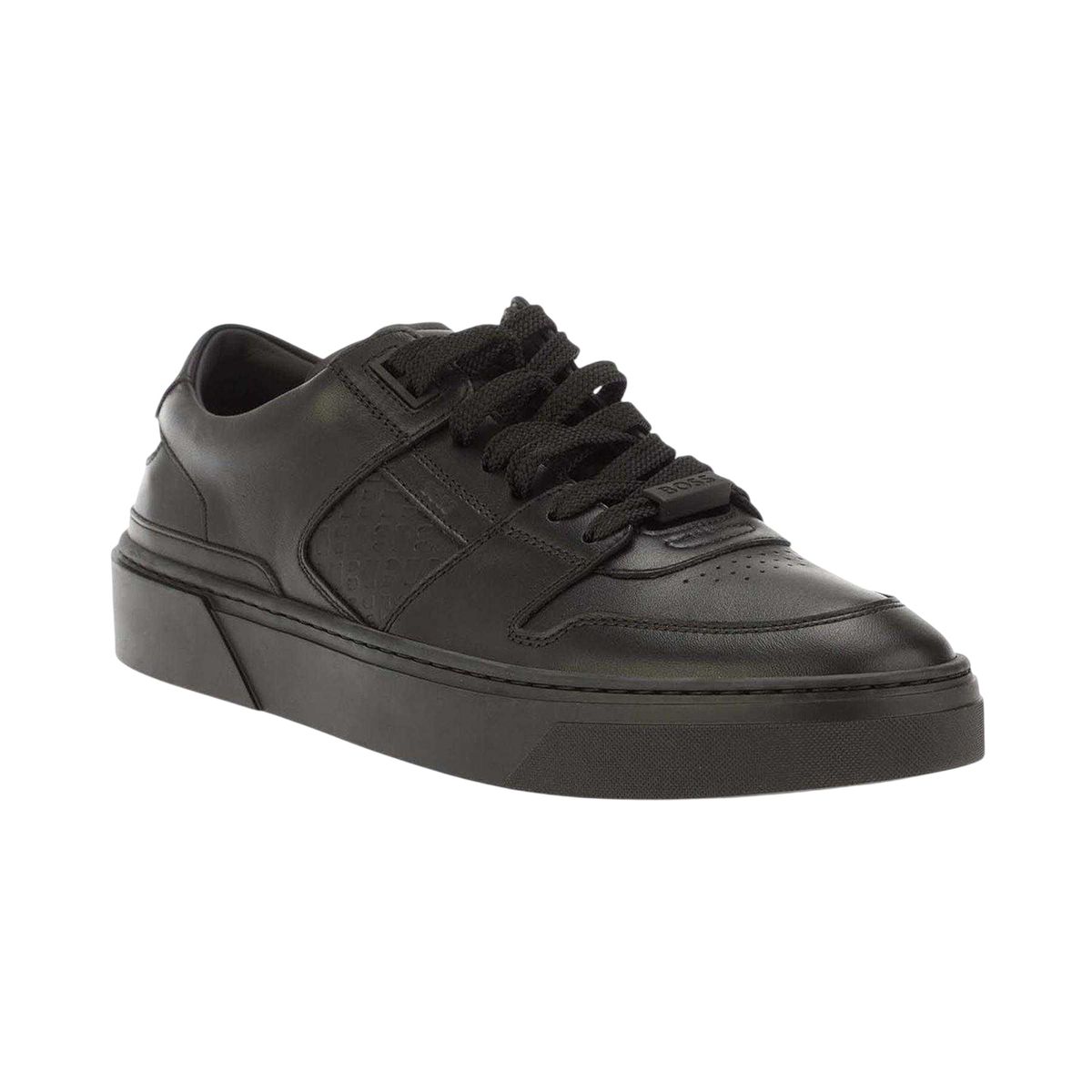 Мужские кроссовки BOSS Gary Leather Flat Trainers, цвет: Чёрный — фото 1