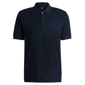 Boss Mens Zip Neck Regular Short-Sleeved Polo Shirt