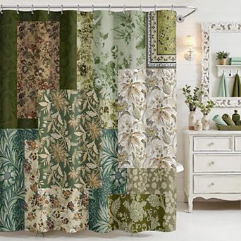 Boho Floral Patchwork Shower Curtain Waterproof Fabric Bathroom Decor