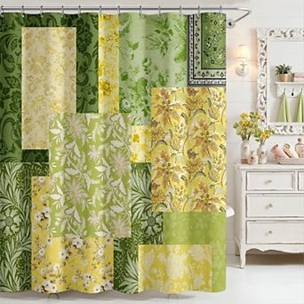 Boho Floral Patchwork Shower Curtain Waterproof Fabric Bathroom Decor
