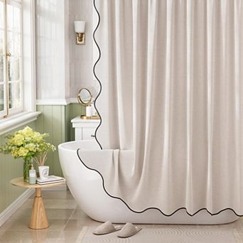 Boho Farmhouse Tassel Linen Blend Shower Curtain With Metal Hooks