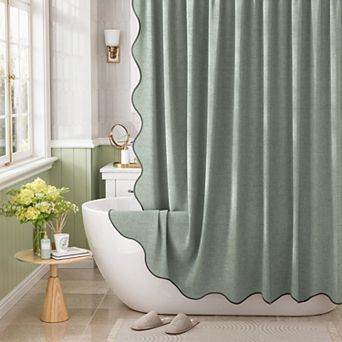 Boho Farmhouse Tassel Linen Blend Shower Curtain With Metal Hooks