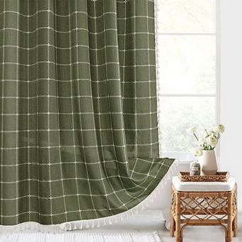 Boho Farmhouse Shower Curtain 12 pc Tassel Waffle Textured Bathroom Decor