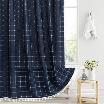 Boho Farmhouse Shower Curtain 12 pc Tassel Waffle Textured Bathroom Decor