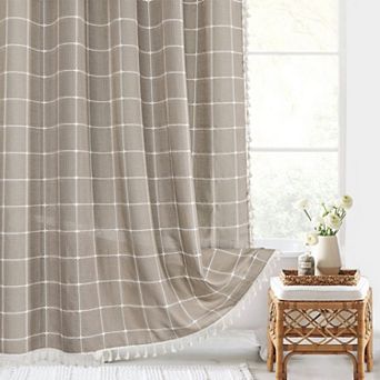 Boho Farmhouse Shower Curtain 12 pc Tassel Waffle Textured Bathroom Decor