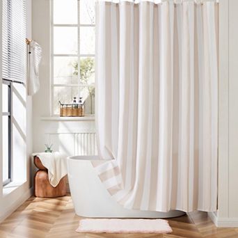 Minimalist Striped Waterproof Polyester Fabric Bathroom Shower Curtain