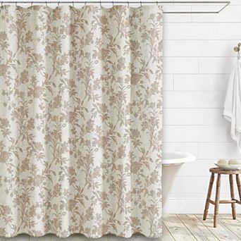 Floral Linen Blend Bathroom Shower Curtain Soft Skin Friendly With Hooks