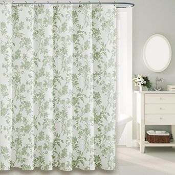 Floral Linen Blend Bathroom Shower Curtain Soft Skin Friendly With Hooks