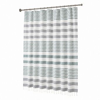 Cotton Fabric Shower Curtain Striped Textured Design Modern Farmhouse Bathroom Decor
