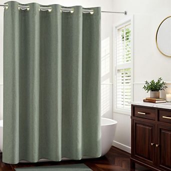 Linen Textured No Hook Shower Curtain With Liner Quick Dry Washable Farmhouse