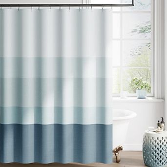 Modern Minimalist Ombre Striped Waterproof Fabric Shower Curtain With Hooks