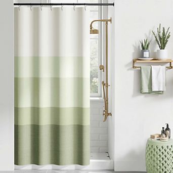 Modern Minimalist Ombre Striped Waterproof Fabric Shower Curtain With Hooks