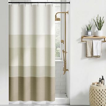 Modern Minimalist Ombre Striped Waterproof Fabric Shower Curtain With Hooks