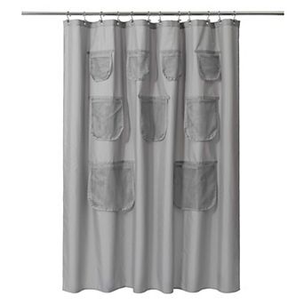 Shower Curtain Liner With Mesh Pockets Water Repellent Washable Rust Proof Grommets
