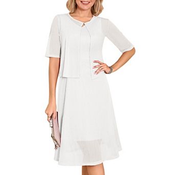 2 pc Lace A Line Midi Mother Of Bride Formal Dress With Short Sleeve Jacket