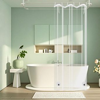 Waterproof Polyester Shower Curtain Liner Magnetic Weighted Hem Quick Drying Washable Hotel Quality