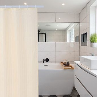 Waterproof Fabric Shower Curtain Liner Hotel Quality Washable With Hooks