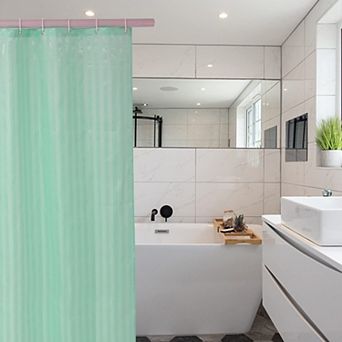 Waterproof Fabric Shower Curtain Liner Hotel Quality Washable With Hooks