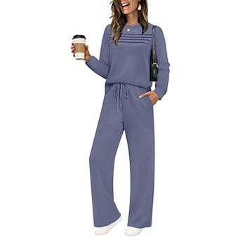 Womens 2 pc Wide Leg Tracksuit Casual Pleated Lounge Travel Outfits