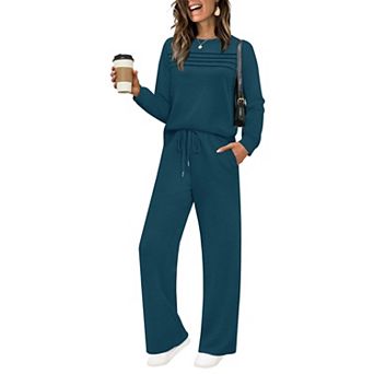 Womens 2 pc Wide Leg Tracksuit Casual Pleated Lounge Travel Outfits