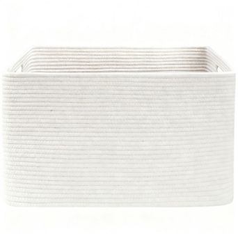Woven Blanket Basket Large Storage Cotton Rope Handles Living Room Bedroom