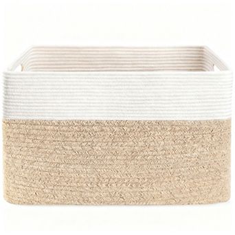 Woven Blanket Basket Large Storage Cotton Rope Handles Living Room Bedroom