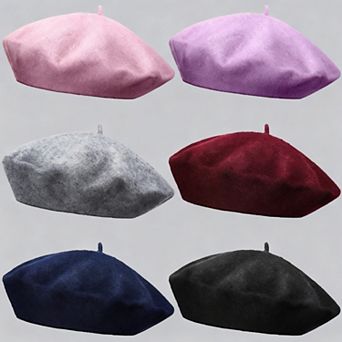 Women Beret Hat Beanie Cap Soft Solid Color French Style Warm Winter Accessory 6 Pack
