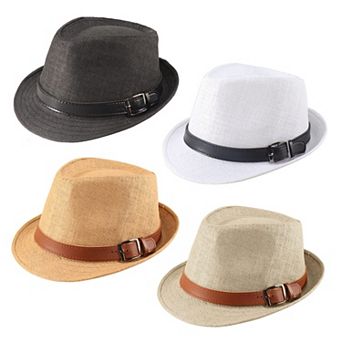 4 Pack Straw Fedora Hats Summer Beach Sun Panama Short Brim