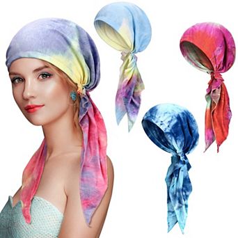 Women Pre Tied Head Scarf Turban Slip On Beanie Bandana Cap Wrap 4 Pack