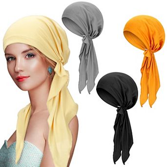 Women Pre Tied Head Scarf Turban Slip On Beanie Bandana Cap Wrap 4 Pack
