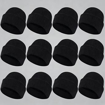 12-Pack Fleece-Lined Knit Beanies Winter Warm Cuffed Caps Unisex