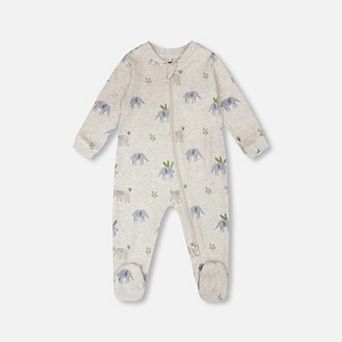 Baby Boy Organic Cotton Full-Length Zip Elephant Print One-Piece Pajama